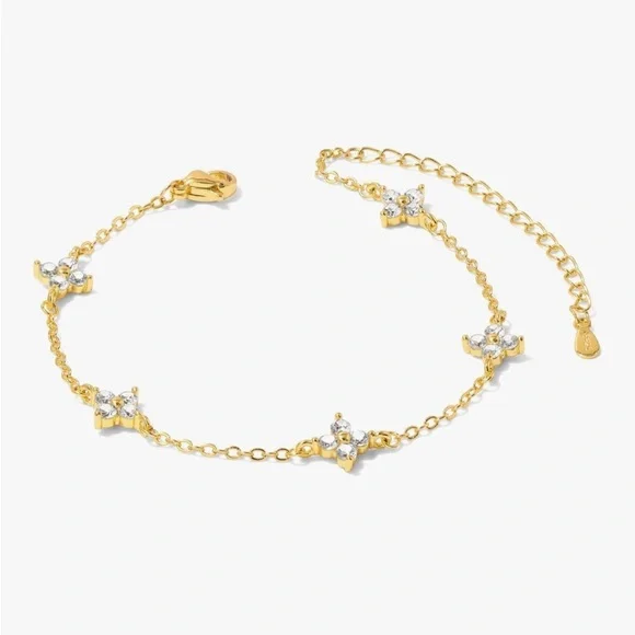 NEW Bracelet 4 Leaf clover Stainless Steel Zircon Hypoallergenic Adjustable